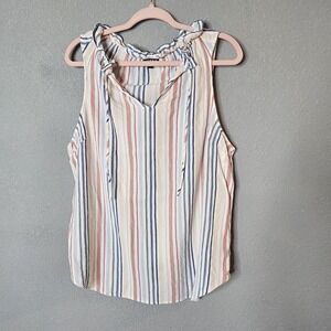 Torrid Tank‎ Top Womens 3 Multicolor Striped Ruffle Neck Sleeveless Blouse Rayon